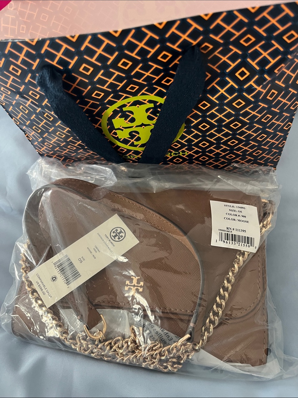 Tory Burch Mocha Leather Crossbody with Gold Chain - Picture 2 of 6
